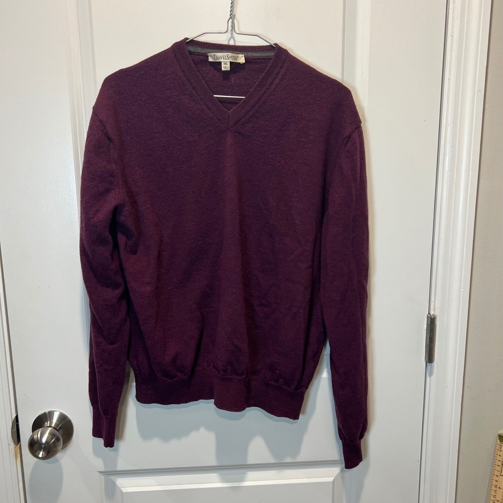 TravelSmith Mens Sweater 100% Merino Wool Purple XXL